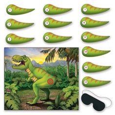 an image of dinosaurs in the jungle with numbers to 10 on each one side