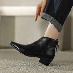 CHIKO Emily Pointy Toe Block Heels Ankle Boots Block Heel Ankle Boots, Leather Items, Heeled Ankle Boots, Boot Shoes Women, Heeled Boots, Block Heels, Rubber Sole, Heel Height, Leather Upper