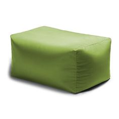 a green bean bag sitting on top of a white floor