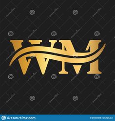 the letter m and w logo with gold color on black background stock photo - image