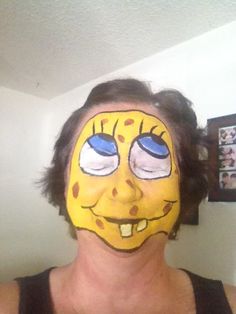 Goofy Makeup Looks, Bad Face Paint, Spongebob Makeup Halloween, Fun Makeup Looks To Do When Bored, Sponge Bob Face Paint, Face Paint Makeup Halloween, Cartoon Characters Makeup, Silly Makeup Ideas, Face Paint Characters