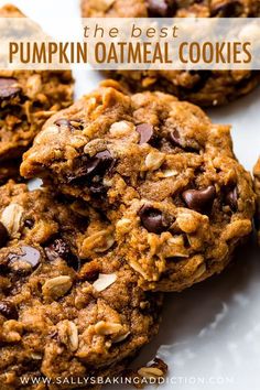 the best pumpkin oatmeal cookies are made with chocolate chips and almonds