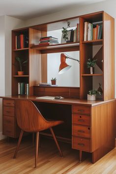 Mid century modern home office ideas showcased in a small space with clean lines and ergonomic furniture Compact Workspace