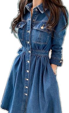 Denim Formal, Shirt Dress Maxi, Denim Dresses Online, Maxi Long Dress, Womens Denim Dress, Dress Denim, Plain Dress, Maxi Shirt Dress, Formal Casual