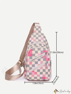 BirdinBag - Stylish Checkered Sling Bag with Adjustable PU Strap and Zipper Closure Multicolor Shoulder Bag With Zipper For School, Multicolor Zipper Closure Shoulder Bag For School, Chest Shoulder Bag With Zipper For Daily Use, Pink Backpack Shoulder Bag With Zipper Pocket, Rectangular Chest Bag With Zipper For School, Beige Shoulder Chest Bag With Zipper Closure, Rectangular School Chest Bag With Zipper, School Crossbody Chest Bag With Zipper Closure, School Crossbody Bag With Zipper Closure