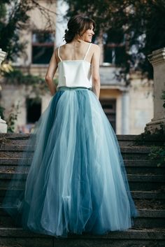 Long Tutu Skirt, Tulle Skirt Bridesmaid, Lace Top Wedding, Ombre Skirt, Bridesmaid Skirt, Blush Skirt, Bridal Skirt, Casual Beach Wedding, Blue Shades Colors