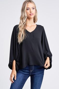 So Adored Shift Top(S-XL) – Mota Boutique V-neck Tops With Blouson Sleeves, Trendy V-neck Top With Blouson Sleeves, Fall V-neck Blouse With Pleated Sleeves, Fall V-neck Top With Elastic Sleeves, Black V-neck Puff Sleeve Top For Fall, Fall V-neck Puff Sleeve Top With Blouson Sleeves, Flowy Long Sleeve Tops With Elastic Sleeves, Black Spring Tops With Cuffed Sleeves, Black Top With Cuffed Sleeves For Spring