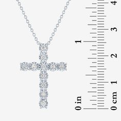 Features: In A Gift Box, Adjustable Chain, Religious Jewelry, Quick ShipDiamond Clarity: I1-I2Jewelry Closure: Spring Ring ClaspSetting: NickShape: CrossStone Cut: RoundDiamond Color: G-HMetal Color: WhiteChain Length: 18 InchExtender Length: 2 InchPendant Length: 25mmPendant Width: 18mmRounded Carat Weight: 1/4 Ct. T.w.Chain Construction: CableCare: Wipe CleanStone Type: 11 Lab Grown DiamondAuthenticity: Lab Grown DiamondBirthstone: April BirthstoneMetal: Sterling SilverNecklace Type: Pendant N Gift Diamond Necklace With Cross Pendant, Adjustable Diamond Cut Necklace For Gifts, White Clavicle Chain Cross Jewelry, White Cross Collar Necklace, Adjustable White Diamond Cut Jewelry, White Classic Cross Pendant Jewelry, Classic White Cross Pendant Jewelry, White Vvs Clarity Necklace For Gift, Anniversary Jewelry With Adjustable Chain And Cross Shape