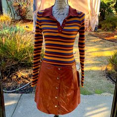 The Body Suit Is A M And The Skirt Is A L But They Will Both Fit Someone Who Is A S-M. Fitted Multicolor Skirt For Fall, Retro Fitted Mini Skirt For Fall, Casual Orange Mini Skirt For Fall, Orange Casual Mini Skirt For Fall, Multicolor Skirt For Day Out In Fall, Multicolor Skirt For Fall Day Out, Multicolor Fall Skirt For Day Out, Urban Outfitters Mini Skirt For Fall, Urban Outfitters Casual Mini Skirt For Fall