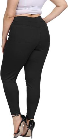 These plus size high waist skinny pants not only provide a flattering and comfortable fit, but also have functional pockets for added convenience. Made with quality materials and a stylish design, these pants are perfect for any occasion. Stay fashionable and functional with these must-have pants. 60% Rayon,35% Nylon,5% Spandex Soft Comfortable Stretch Fabric Brand Size Dress Bust Waist Hip XS 0-2 31-32.5'' 23-24'' 31-34" S 4--6 33-35'' 25-26'' 35-37" M 8--10 35-36'' 27-28'' 38-39" L 12--14 38-4 Stretch Straight Leg Leggings With Pockets, Stretch Leggings With Pockets And Tapered Leg, Comfort Stretch Elastane Leggings With Pockets, Comfort Stretch Leggings With Pockets, Relaxed Fit Leggings With Pockets, Stretch Mid-rise Bottoms With Side Pockets, Solid Non-stretch Leggings With Pockets, High-waist Elastane Pants With Side Pockets, Non-stretch Mid-rise Leggings With Pockets