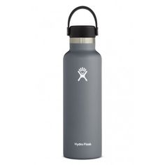 the hydro flask water bottle is shown in grey