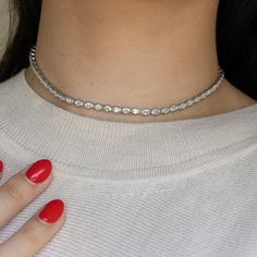 Beautiful, High Quality Tennis Choker Necklace Featuring Oval Cubic Zirconia Stones. A Sophisticated Necklace To Add Glam To Your Look! Available In Gold And Silver Thickness Options: 5mm Or 6mm Metal Alloy With Gold Plating Highest Quality Cubic Zirconia Stones Length: Adjustable - 13" To 16" Thickness Options: 6mm This Item Is Plated To Resist Against Tarnishing. Over Time, Plated Jewelry May Tarnish And To Prevent This, We Recommend Avoiding Exposure To Water, Sweat, Etc To Ensure The Longevi Oval Sterling Silver Diamond Necklace, Silver Diamond Cut Necklace, Oval Diamond Necklace As Gift, Silver Oval Diamond Tennis Necklace, Classic Silver Oval Diamond Necklace, Silver Dainty Tennis Necklace With Diamond Cut, Silver Dainty Diamond Cut Tennis Necklace, Silver Oval Tennis Necklace Gift, Dainty Silver Tennis Necklace With Diamond Cut