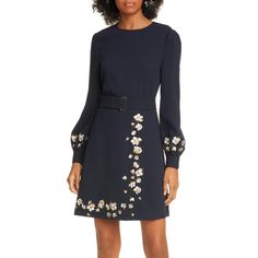 Ted Baker London Pearl Floral Long Sleeve Dress Brand New With Tags Color Navy Size 6 In Ted Baker / Us Size 14 Hidden Back Zip Closure Jewel Neck Long Sleeves With Two Button Cuffs Side Seam Pockets Removable Belt 100% Polyester Absolutely Gorgeous In Person Many More Items Available, Check Out My Closet To Bundle And Save All Prices Negotiable, Please Feel Free To Make Offers Wide Selection Of Clothing/Bags/Shoes/Rare Collectibles Bundle 2+ Items For An Automatic Discount! Let Me Know If You H Elegant Fall Dress With Embroidered Hem, Fitted Long-sleeve Embroidered Dress With Floral Applique, Fitted Long Sleeve Embroidered Dress With Floral Applique, Fitted Dress With Embroidered Hem For Fall, Long Puff Sleeve Dress, Floral Long Sleeve Dress, Dress Embroidery, Puff Sleeve Dress, London Dresses