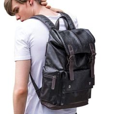 It Is Made With Premium Shining Quality Pu Leather With Waterproof Ability. It Is Made To Be Durable Over A Long Period Of Time Size: 11.8 X 18.5 X 6.6 Inch // 30 X 47 X 17 Cm; Laptop Compartment Fits Up To 15 Inch Laptop This Laptop Leather Backpack Has A Padded Shockproof Sleeve Inside To Protect Your Laptop From Collision Or Damage Black Soft Leather Backpack For Travel, Black Faux Leather Backpack For School, Black Leather Backpack With Large Capacity, Black Soft Leather School Backpack, Casual Black Faux Leather Backpack, Black Soft Leather Backpack For School, Black Faux Leather School Backpack, Black Leather Backpack For School, Black Faux Leather Backpack For Travel