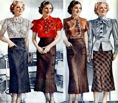 1936 Fashion, Skirts And Blouses, Blouse Dress Outfit, Vintage Fashion 1930s, Fashion Decades, Winter Blouses, Lindy Hop