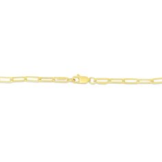 Build your collection of style essentials with this hollow 14K gold paper clip chain necklace, a trendy choice that fits any occasion with ease. Fashioned in hollow 14K gold This paper clip chain features 3.2mm-wide links that can be easily dressed up or down. Wear it alone for an everyday look or layered with other chains, necklaces and pendants to create your own unique style. This 18.0-inch necklace secures with a lobster claw clasp. Gold Paperclip Bracelet With Figaro Chain Links, Yellow Gold Paperclip Bracelet With Figaro Chain, Yellow Gold Paperclip Link Bracelet, Yellow Gold Link Necklaces With Paperclip Chain, Yellow Gold Brass Paperclip Chain Necklace, Yellow Gold Paperclip Chain Brass Necklace, Gold-tone 14k Gold Necklace With Paperclip Chain, 14k Gold-filled Yellow Gold Paperclip Chain Necklace, Paper Clip Chain Necklace