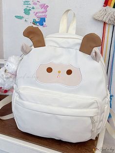 Bird in Bag - Fashionable Cartoon Sheep Backpack for Girls Cute School Backpack With Animal Design, Cute Travel Backpack With Animal Design, Cute Animal Design Travel Backpack, Casual Backpack With Animal Design, Back To School Animal Design Backpack, Kawaii White Backpack For Students, Cute Animal Design Standard Backpack, Casual Backpack With Animal Design For Back To School, Casual Standard Backpack With Animal Design