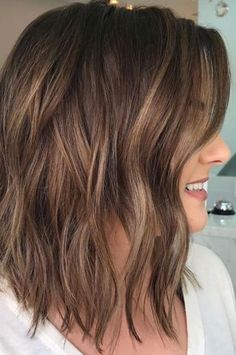 Highlights Long Bob, Balayage Wavy Hair, Hair Brown Highlights, Wavy Hair Brown, Bob Brown, Balayage Bob, Wavy Hairstyles Medium, Blond Balayage