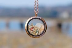 a necklace with an image of shells in it