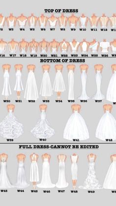 wedding dress sizes chart for different types of gowns and bridal gowns, from the