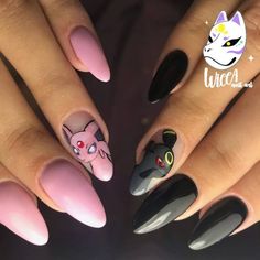 Eeveelution Nail Art, Pokemon Theme Nails, Pokemon Halloween Nails, Pikachu Nails Pokemon, Pokemon Manicure, Charizard Nails, Eevee Nail Art, Pokemon Nails Art