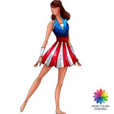 a drawing of a woman dressed in an american flag dress with her hands on her hips