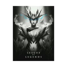 the poster for league of legend's, featuring an image of a woman with blue eyes