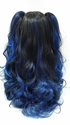 Long 30 inch Sapphire Blue Black Lolita Style Fashion Wig. | Etsy Blue Hair Highlights, Wolf Cut, Pretty Hair Color, Hair Stylies, Dye My Hair, Hair Dye Colors