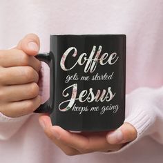 Coffee gets me started Jesus keeps me going coffee mug 11 oz Coffee With Jesus, Christian Art Gifts, Christian Mug, Christian Gifts For Women, Faith Gifts, Encouragement Gifts, Coffee Enthusiast, Quality Coffee, Custom Coffee