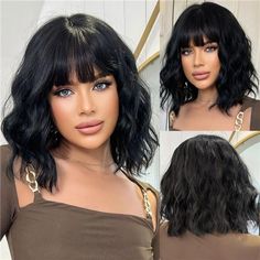 50+ Awesome Black Cherry Hair Color Ideas for 2024 Bob Curly Wig, Short Black Wigs, Curly Wig With Bangs, Black Wigs, Curly Wig, Wigs For Women, Bob Wigs, Synthetic Fiber