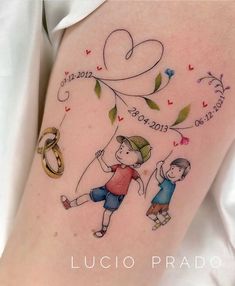 a tattoo with two children holding hands