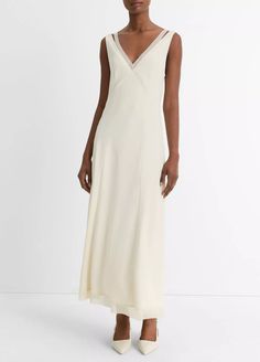 Chiffon and Faux-Leather Layered Slip Dress in Vince Products Women | Vince Layered Slip Dress, Baby Clothes Sale, White Slip Dress, Timeless Dress, Midi Slip Dress, 2024 Christmas, Sweater Collection, Chiffon Maxi, Chiffon Maxi Dress