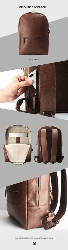 Our Bisonte brown leather backpack is specially made for those men who need to carry their laptop and work essentials all in one easy to access place.  This mens rucksack is made from full grain leather, linen interior and YKK metallic zippers    #design #backpack #mens #style #fashion #bag #product #shop #leather #handmade #macbook #school #bags Leather Laptop Bag With Zipper Pocket For Commuting, Brown Leather Backpack With Zipper For Commuting, Brown Backpack With Zipper For Everyday Carry, Commuting Backpack Laptop Bag With Zipper Pocket, Backpack Laptop Bag With Zipper Pocket For Commuting, Commuting Laptop Backpack With Zipper Pocket, Laptop Bag With Adjustable Strap For Daily Use, Laptop Backpack With Zipper Pocket For Commuting, Daily Use Laptop Bag With Adjustable Strap