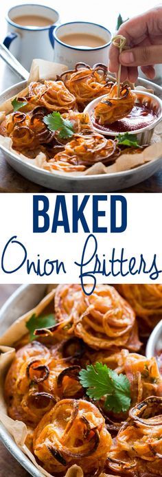 baked onion critters with parsley on top in a baking dish, and then topped with cilantro garnish