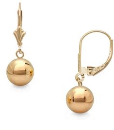 Fashion at its best, each of these beautiful 14k Gold earrings dangle a polished 7mm ball. Designed to be easy to wear, they are complete with secure lever-back closures and finely crafted hinge and snap closure. These 14k Gold Polished Ball Dangle Lever back Earrings are made with expert craftsmanship and an elegantly polished finish for unforgettable look! 14k Gold 7mm Round Ball Diameter Secured with Leverback Closures Drop and Dangle Ball Earrings Gift Ready, Packaged In Elegant Jewelry Gift Silver Bar Earrings, Piercing Earrings, Peridot Earrings, Ball Drop, Link Earrings, Jewelry Picture, Jewelry Fashion Trends, Gold Earrings Designs, Cz Stud Earrings