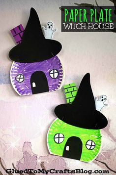 paper plate witch houses made out of construction paper