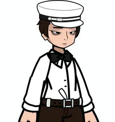 a man in a sailor's uniform is standing with his hands on his hips