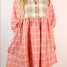 Super Cute Boutique Baby Doll Dress . Never Worn Cute Plaid Mini Dress For Spring, Cute Mini Dress For Fall, Cute Pink Mini Dress For Fall, Pink Daywear Dress For Fall, Pink Fall Daywear Dress, Cute Daywear Dresses For Fall, Cute Pink Plaid Dress For Spring, Cute Dresses For Daywear In Fall, Cute Knee-length Dresses For Fall