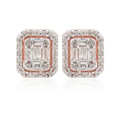 Natural SI/H Baguette Diamond Octagon Stud Earrings 14k Rose Solid Gold 0.60 Ct.