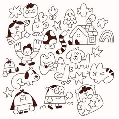 an image of cartoon characters drawn in black and white