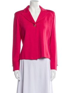 St. John Collection BlazerPinkPointed CollarButton ClosureFit:Jackets by St. John typically fit true to size. Red Long Sleeve Outerwear With Button Closure, Red Outerwear With Stand Collar And Button Closure, Red Long Sleeve Moisture-wicking Outerwear, St John Knits, St. John’s Bridge, Sweater Boots, Outerwear Sweater, Shoulder Sweater, St John