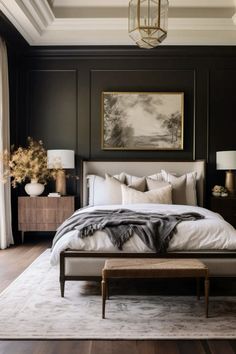 Moody Bedroom Ideas, Moody Bedroom, Modern Luxury Bedroom, Casa Country, Bedroom Decor Cozy, Relaxing Bedroom, Black Bedroom, Bedroom Refresh, Master Bedrooms Decor