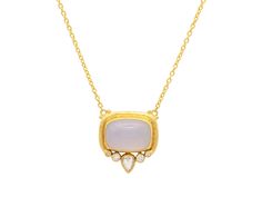 GURHAN, GURHAN Muse Gold Chalcedony Pendant Necklace, 18x13mm Cabochon set in Wide Frame Luxury Cabochon Fine Jewelry Necklaces, Luxury Cabochon Necklace In Fine Jewelry Style, Luxury Cabochon Necklace For Women, Rectangle Pendant Necklace, Rectangle Necklace, Rectangle Pendant, The Muse, 22k Gold, Muse