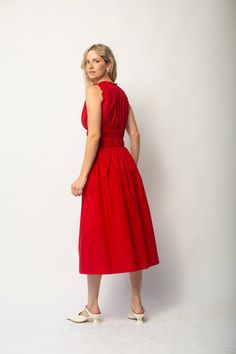 The Ulla dress is a red cotton poplin fabric that originates from Japan Elastic waist, neckline, and around-the-arm holes Fitted around the waist, midlength Dry clean or gently wash in cold water, do not tumble dry Perfect White Tee, Cotton Poplin Fabric, Maria Black, Denim Outerwear, Vintage Wardrobe, Knitwear Dress, Mid Dresses, Frame Denim, Poplin Fabric