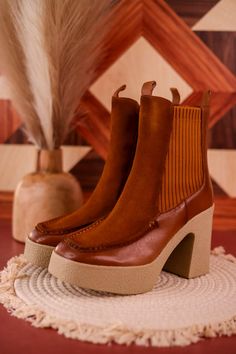 Rock your 70's vibes with these chestnut platform sock booties! Pair with your favorite dress or flares for the fun and flirty 70's style. Fit: True to size. If you have a wide foot, size up 1/2 size.Heel Height: 4"Brand: Vintage Havana 70s Shoes, Sock Boot, 70s Vibes, Sock Booties, 70s Disco, Vintage Havana, 70s Fashion, Favorite Dress, Chestnut