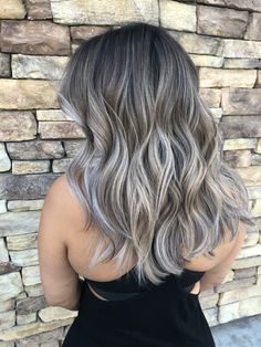 Ashy Dimensional Balayage, Dimensional Ashy Blonde Balayage, Icey Balayage Hair, Brown Hair With Silver Balayage, Ash Silver Balayage, Frosty Brunette Hair, Dimensional Balayage Ashy, Silver Bayalage Hair, Brunette With Silver Highlights