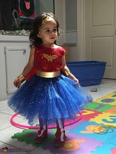 Wonder Woman Toddler Costume - 2016 Halloween Costume Contest via @costume_works Glittery Shirt, Halloween Costume Toddler Girl, Halloween Costumes 2016, Baby Kostüm, Wonder Woman Movie, Woman Costume