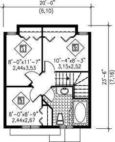 the floor plan for a two story house with an attached bathroom and living room area