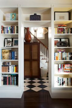 the bookshelves in this room are full of books