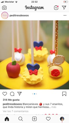 some cake pops are on a yellow plate